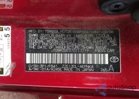 2007 Toyota Corolla Le z USA, uszkodzony, nr VIN JTDBR32E570113719